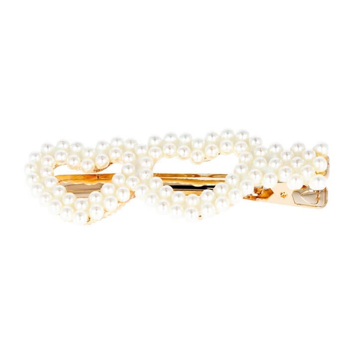 Clip Dorado Corazón Con Perlas 2 Unidades