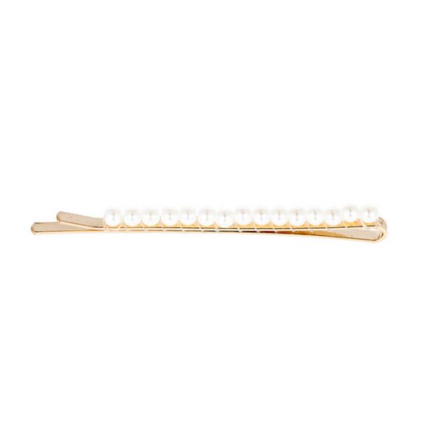 Clip Dorado Recto Largo Con Perlas 2 Unidades